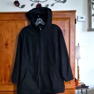 Lands' End Plus Size Black Hooded Fleece Jacket 2X